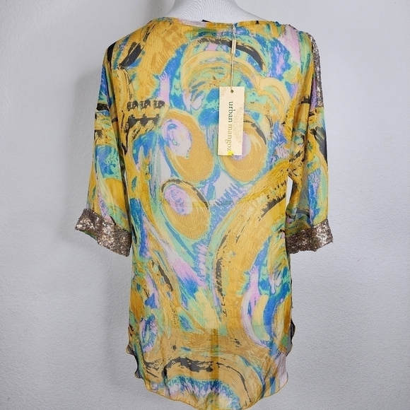 NEW YELLOW URBAN MANGOZ SIZE S, SEQUINS MULTICOLOR BLOUSE FALL SHEER AQUA - Picture 14 of 17